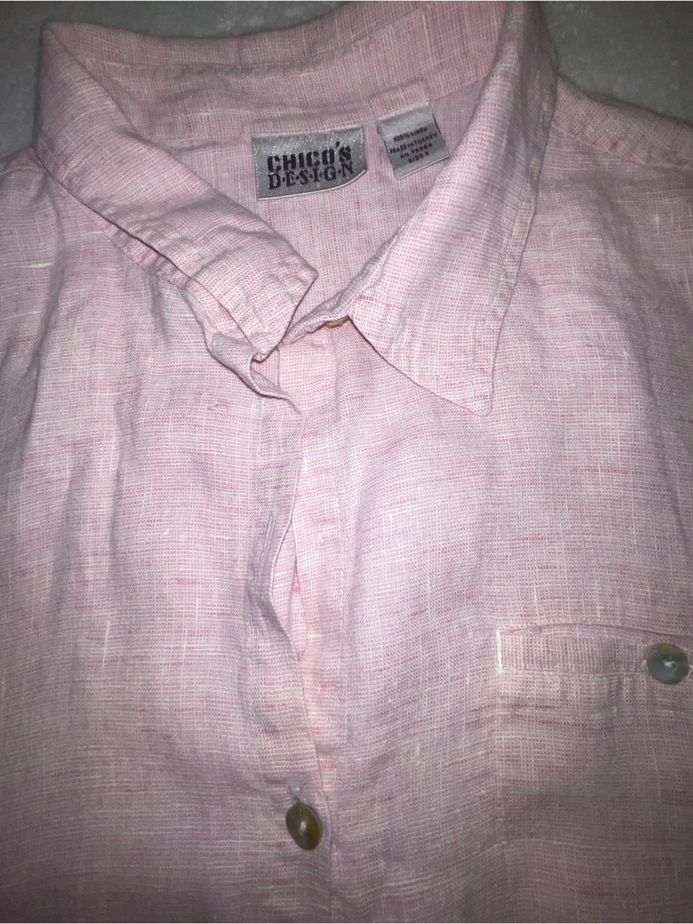 Chico's Light Pink Linen Blend Button-Front Shirt size 3